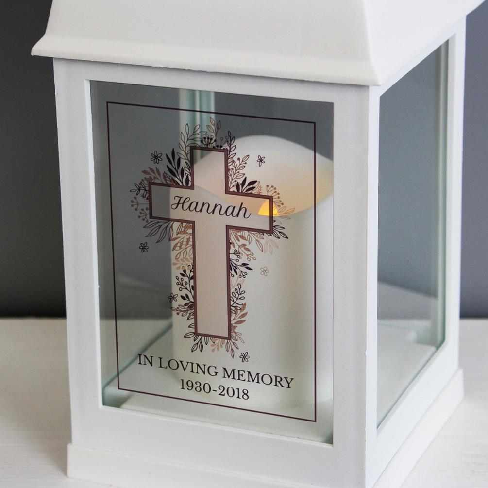 Personalised Floral Cross White Lantern Extra Image 1